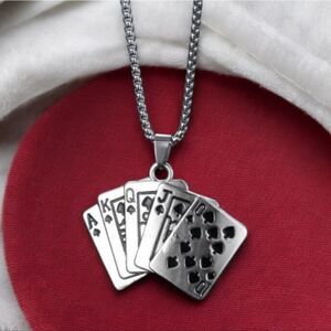 Black Spade Royal Flush Titanium Steel Playing Card Necklace Poker Casino Games